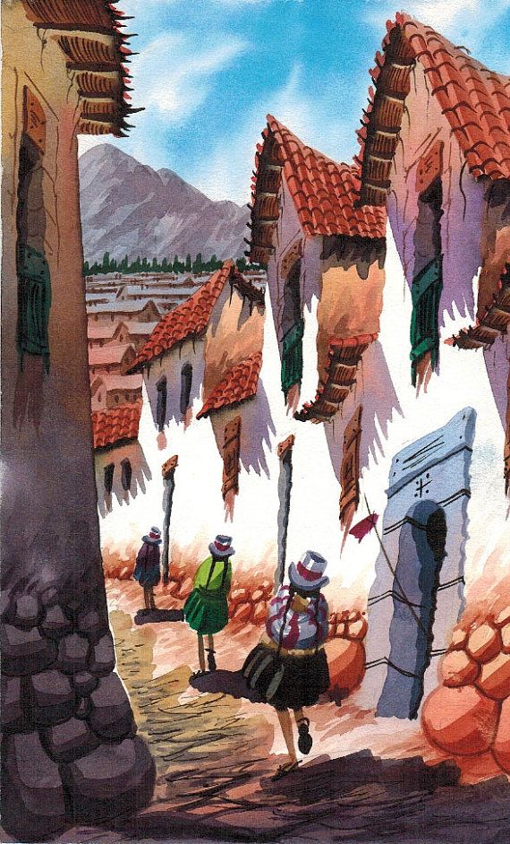 570x942 Original Watercolor Painting Peruvian Village By Artist By Oscar - Peru Painting