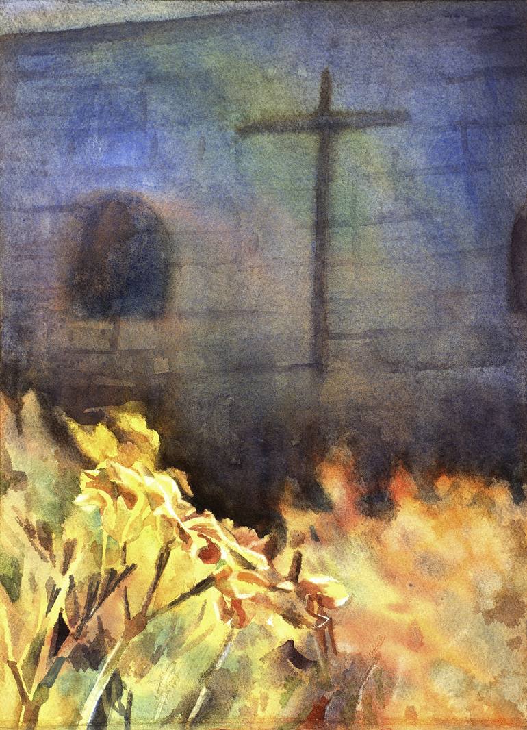 770x1066 Saatchi Art Watercolor Painting Of Flowers And Cross Inside - Peru Painting