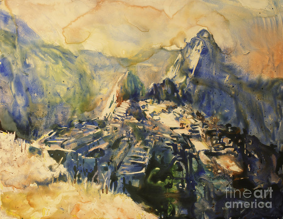 900x696 Watercolor Painting Machu Picchu Peru Painting By Ryan Fox - Peru Painting