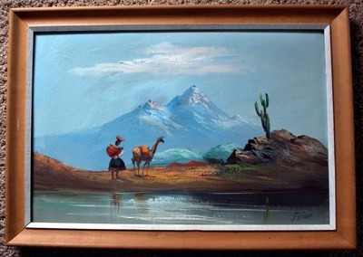 400x284 J Vela Oil Painting Peru Peruvian Artist Landscape Llama Mountains - Peruvian Artist Oil Painting