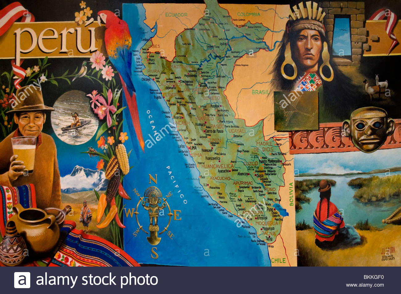 1300x953 Peru Peruvian South America Indian Painting Map Stock Photo - Peruvian Painting