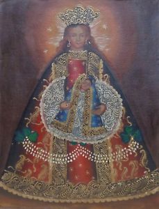 229x300 Peruvian Cusco Folk Art Oil Painting On Cloth Canvas Madonna - Peruvian Painting