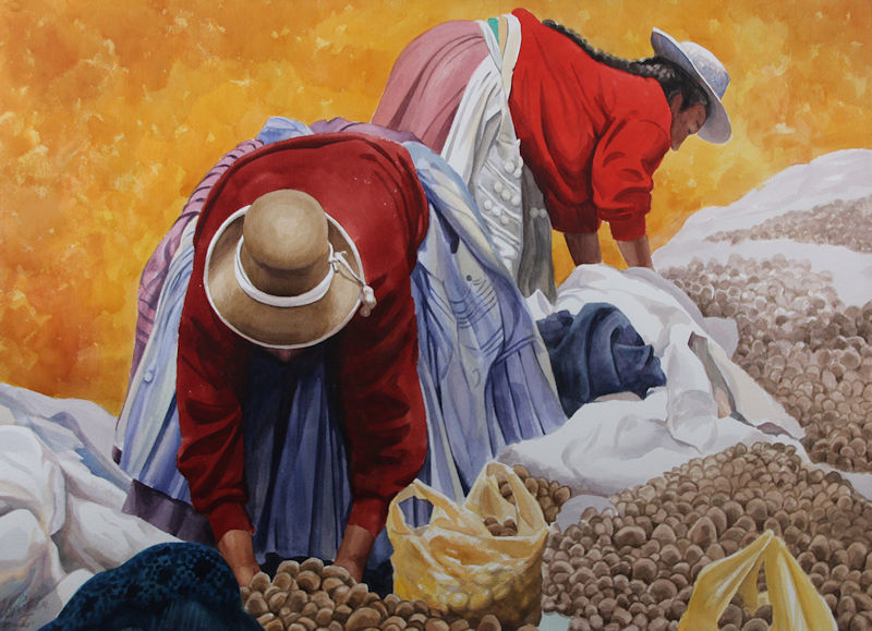 800x579 Savvy Collector Peruvian Women Toiling With Potatoes By Victor - Peruvian Painting