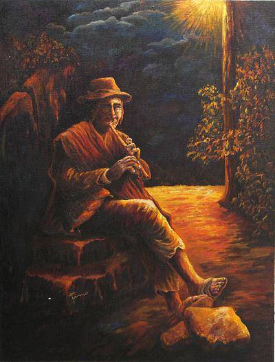400x526 Unicef Uk Market Midnight Flute Player Peruvian Painting - Peruvian Painting