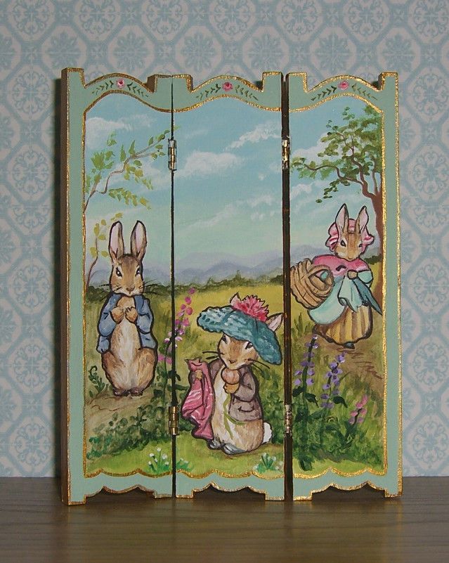 639x801 Dollhouse Miniature Hand Painted Peter Rabbit Screen Potter - Peter Rabbit Painting