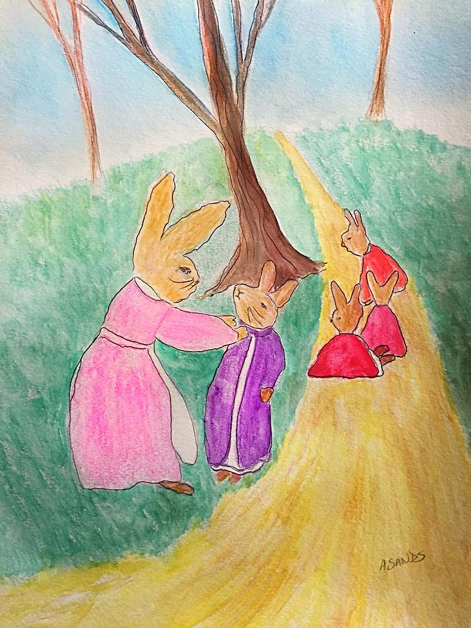 675x900 Peter Rabbit And Family Painting By Anne Sands - Peter Rabbit Painting