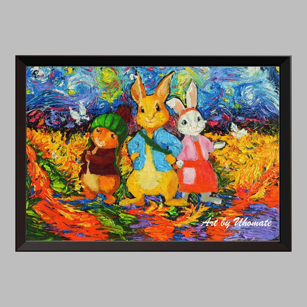 1000x1000 Starry Night Inspired Peter Rabbit Art Wall Decor Nusery Decor - Peter Rabbit Painting