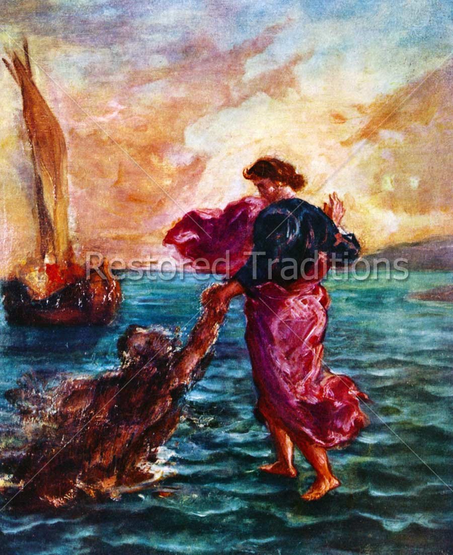 900x1103 High Res Art Jesus Walking On Water By Delacroix - Peter Walking On Water Painting