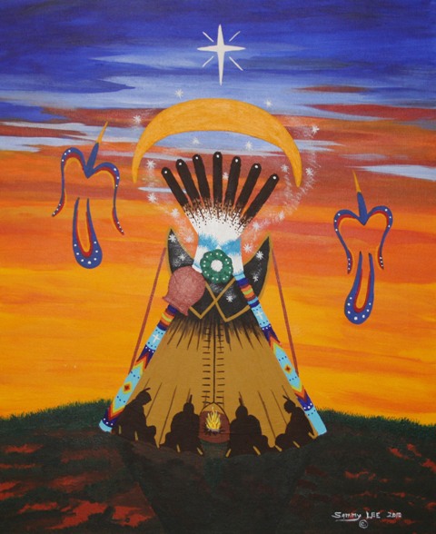 480x588 Peyote Ceremony Painting By Sammy Lee - Peyote Painting