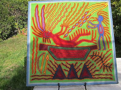 400x300 Vintage Mexican Folk Art, Huichol Yarn Painting, Peyote Ceremony - Peyote Painting