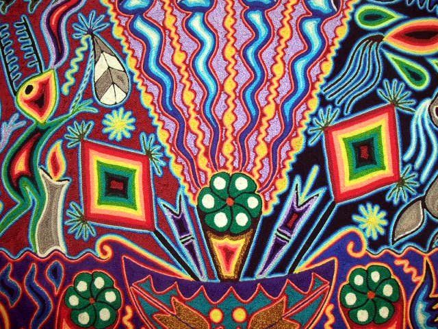 640x480 Huichol Indian Yarn Painting - Peyote Painting