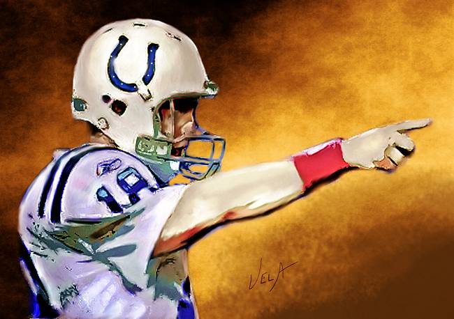 650x458 Nfl Colts Peyton Manning The Field General By Edward Vela - Peyton Manning Painting