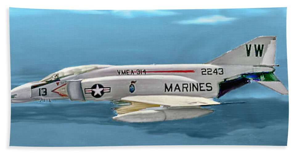 967x500 Marine F 4 Phantom Painting Beach Sheet For Sale By Bob And Nadine - Phantom Painting