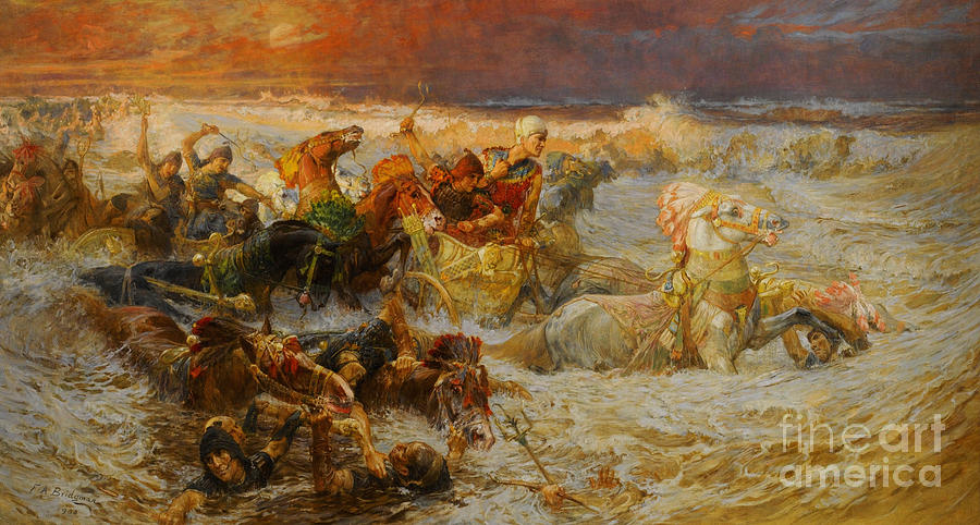 900x482 Pharaoh And His Army Engulfed By The Red Sea Painting By Celestial - Pharaoh Painting