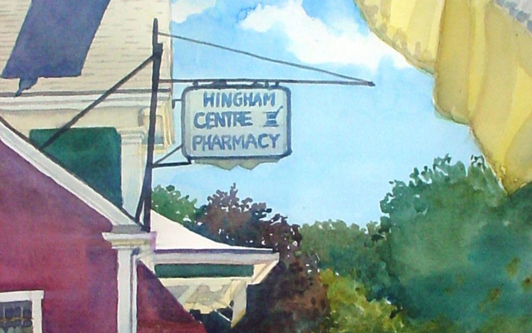 1080x675 Saturday's Shadow Centre Pharmacy En Plein Air Watercolor - Pharmacy Painting