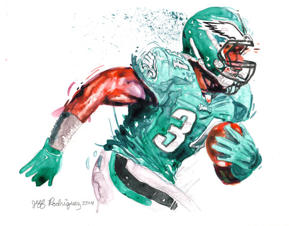 570x447 Watercolor Portrait Painting Of Philadelphia Eagles Football - Philadelphia Eagles Painting