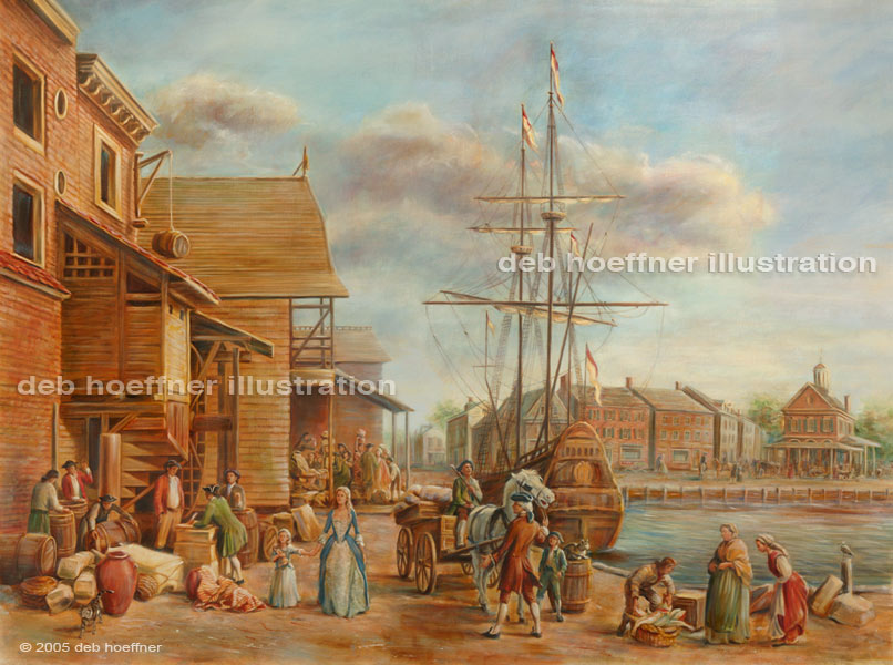 806x600 Old Philadelphia Harbor Scene With Fish Market In Tradition - Philadelphia Painting