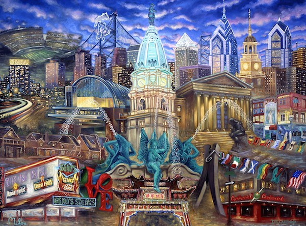600x444 Philadelphia Panarama Painting In A Decorative Pop Art Style - Philadelphia Painting