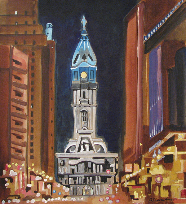 600x659 Philadelphia City Hall Painting By Patricia Arroyo - Philadelphia Painting