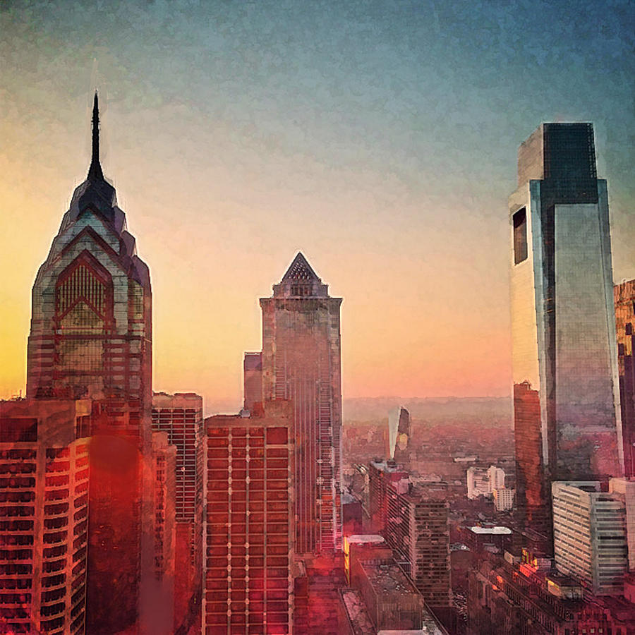 900x900 Philadelphia Skyline Painting Painting By Enki Art - Philadelphia Skyline Painting
