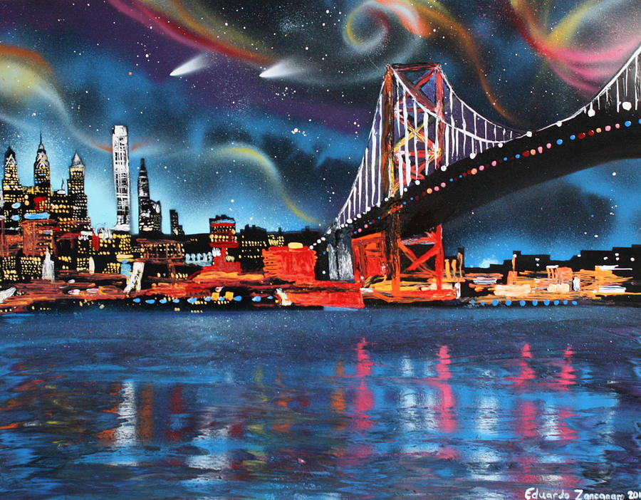 900x702 Philadelphia Skyline Painting By Eduardo Zancanaro - Philadelphia Skyline Painting