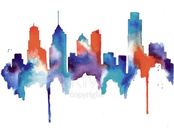 570x428 Philadelphia Skyline Print Of Original By Kelseymdesigns On Etsy - Philadelphia Skyline Painting
