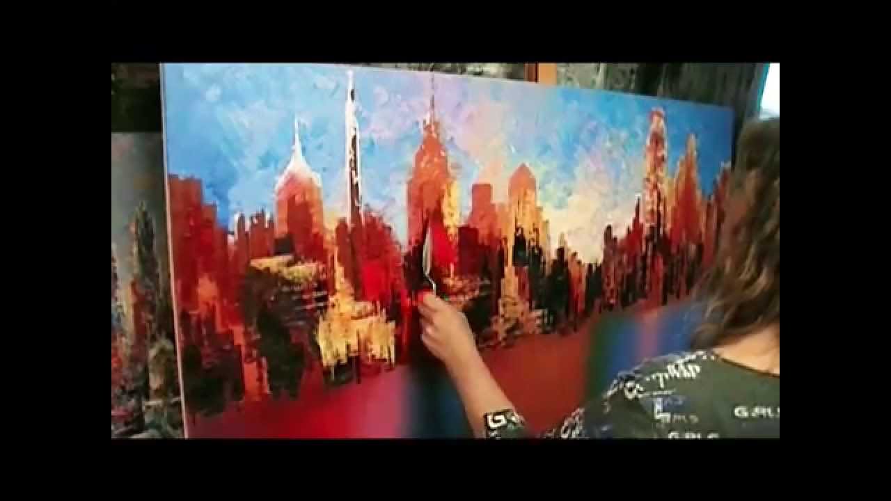 1280x720 Philadelphia Large City Skyline Painting Live Palette Knife Demo - Philadelphia Skyline Painting