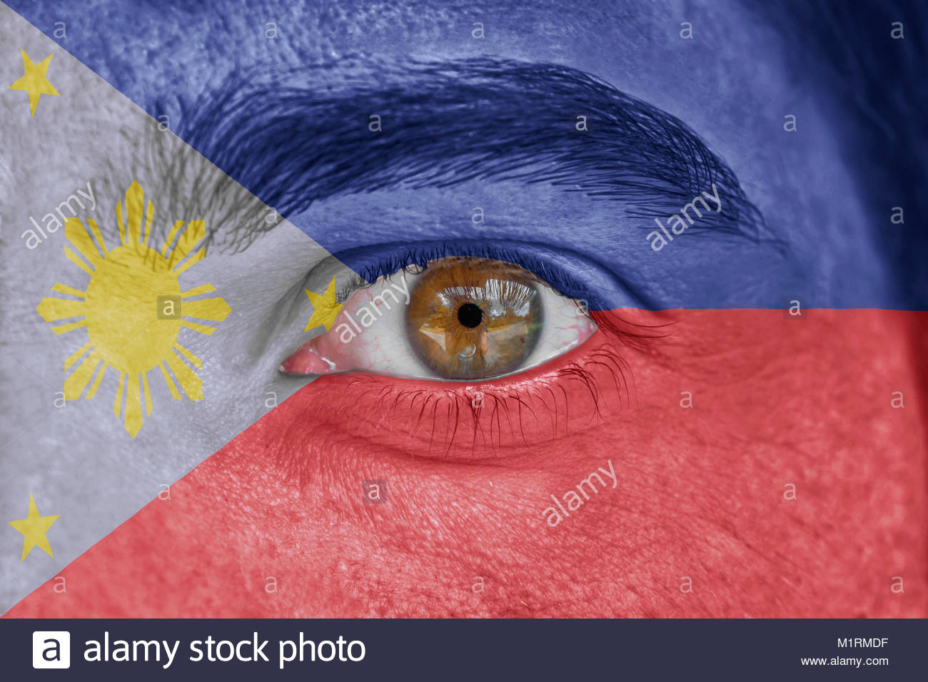 1300x956 Human Face Painted Flag Philippines Stock Photos Amp Human Face - Philippine Flag Painting