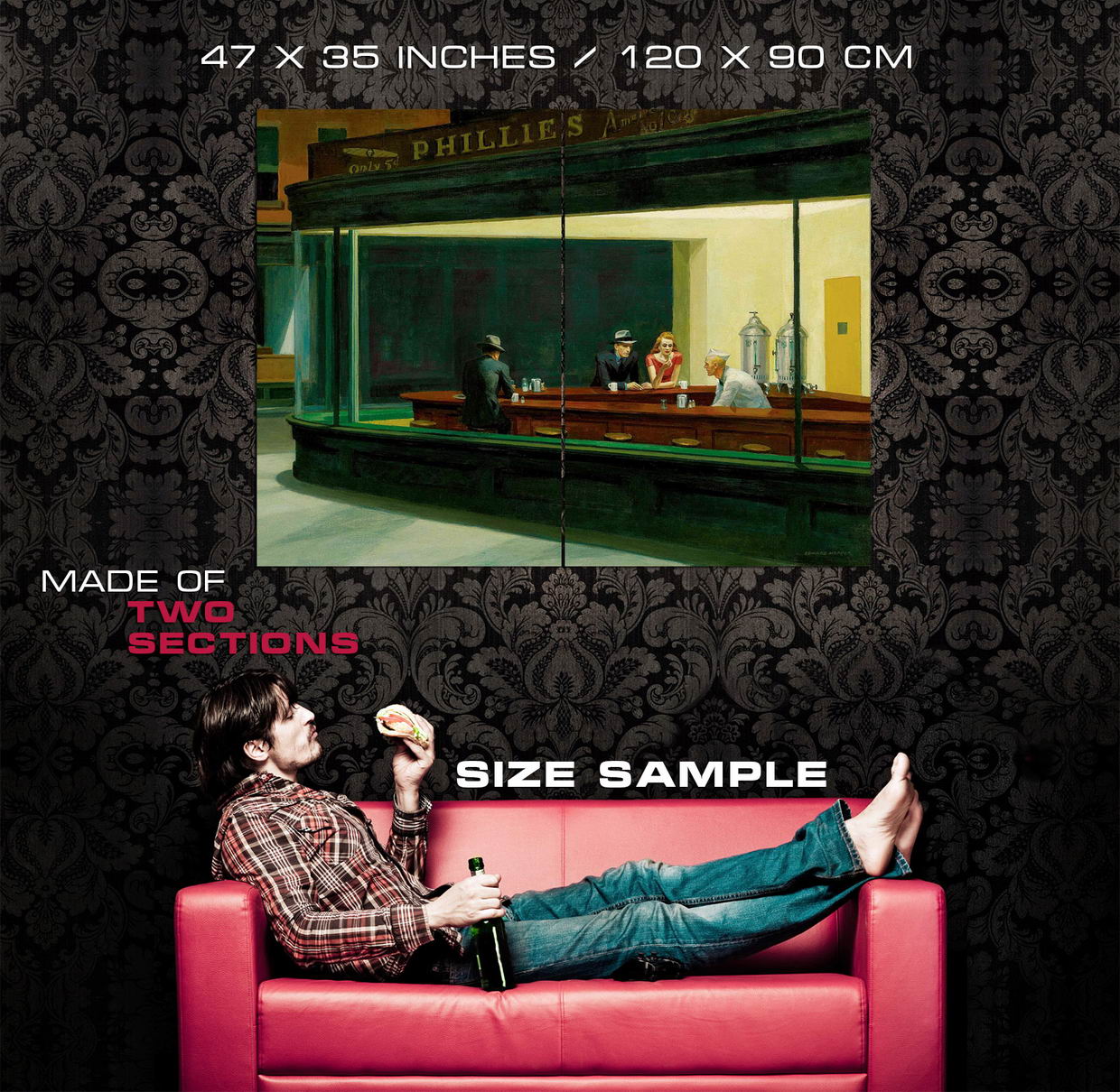 1240x1210 Edward Hopper Nighthawks Phillies Painting Fine Art Gigantic Print - Phillies Art Painting