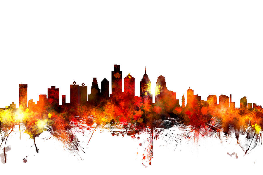 900x600 Philadelphia Pennsylvania Skyline Digital Art By Michael Tompsett - Philly Skyline Painting