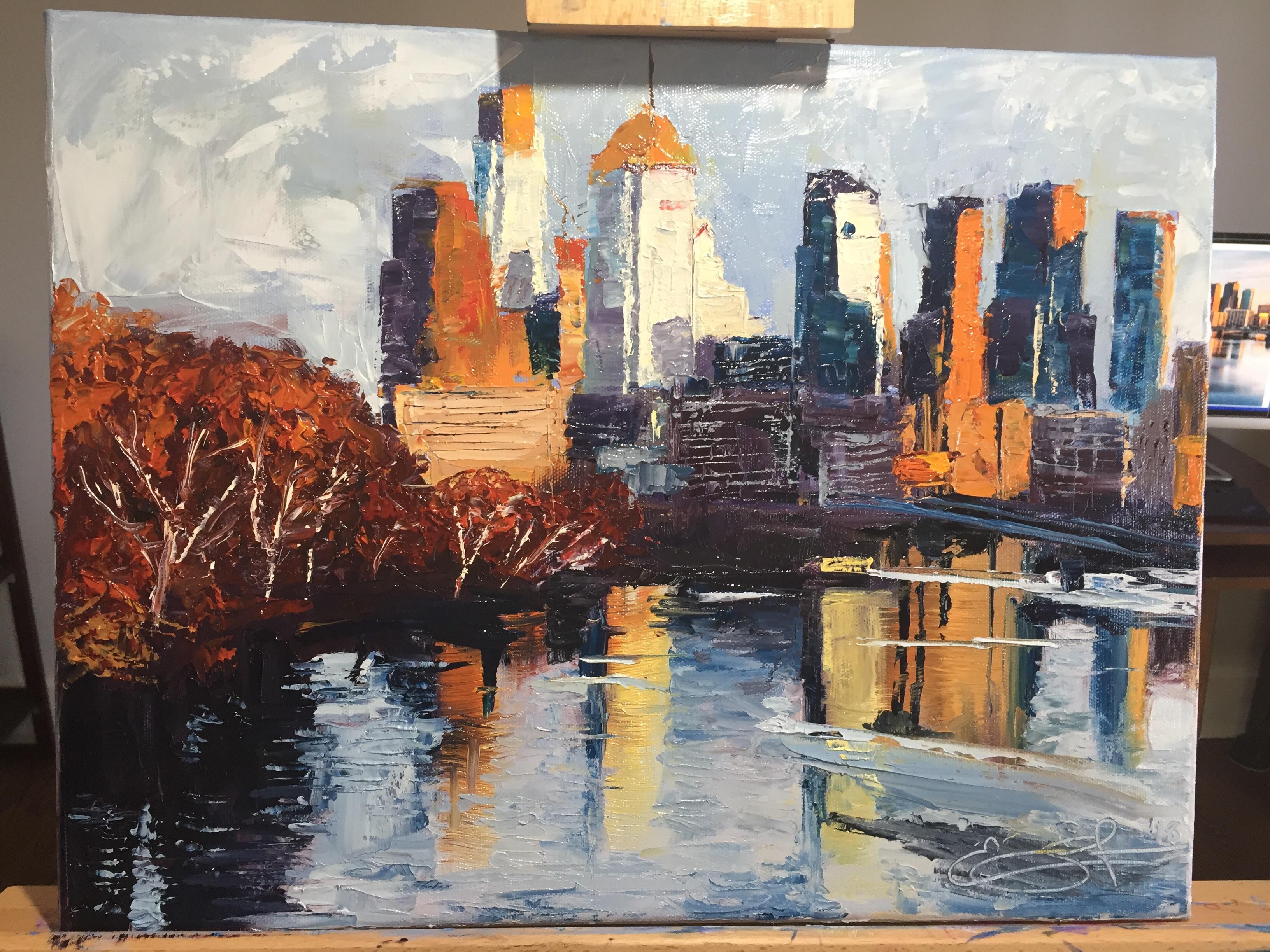 3264x2448 Philadelphia Skyline, Oil Amp Palette Knife On Canvas - Philly Skyline Painting