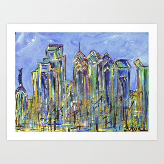 550x550 Philadelphia Skyline Painting Art Print By Brittmiller Society6 - Philly Skyline Painting