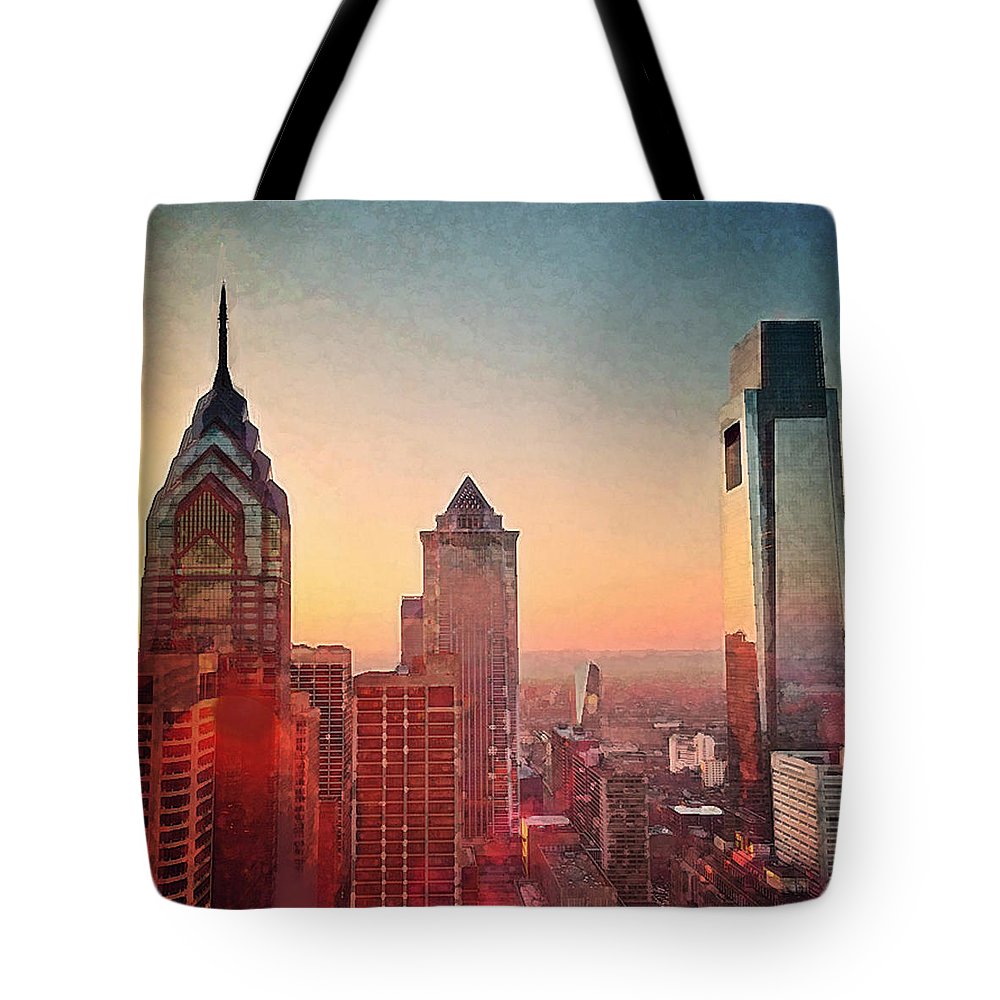 1000x1000 Philadelphia Skyline Painting Tote Bag For Sale By Enki Art - Philly Skyline Painting