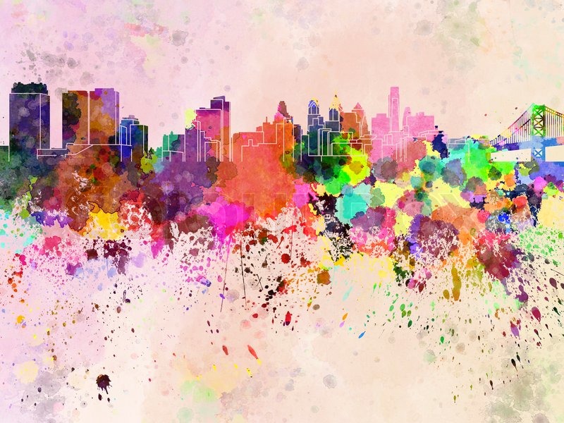 800x600 Philadelphia Skyline In Watercolor Background Stock Photo - Philly Skyline Painting
