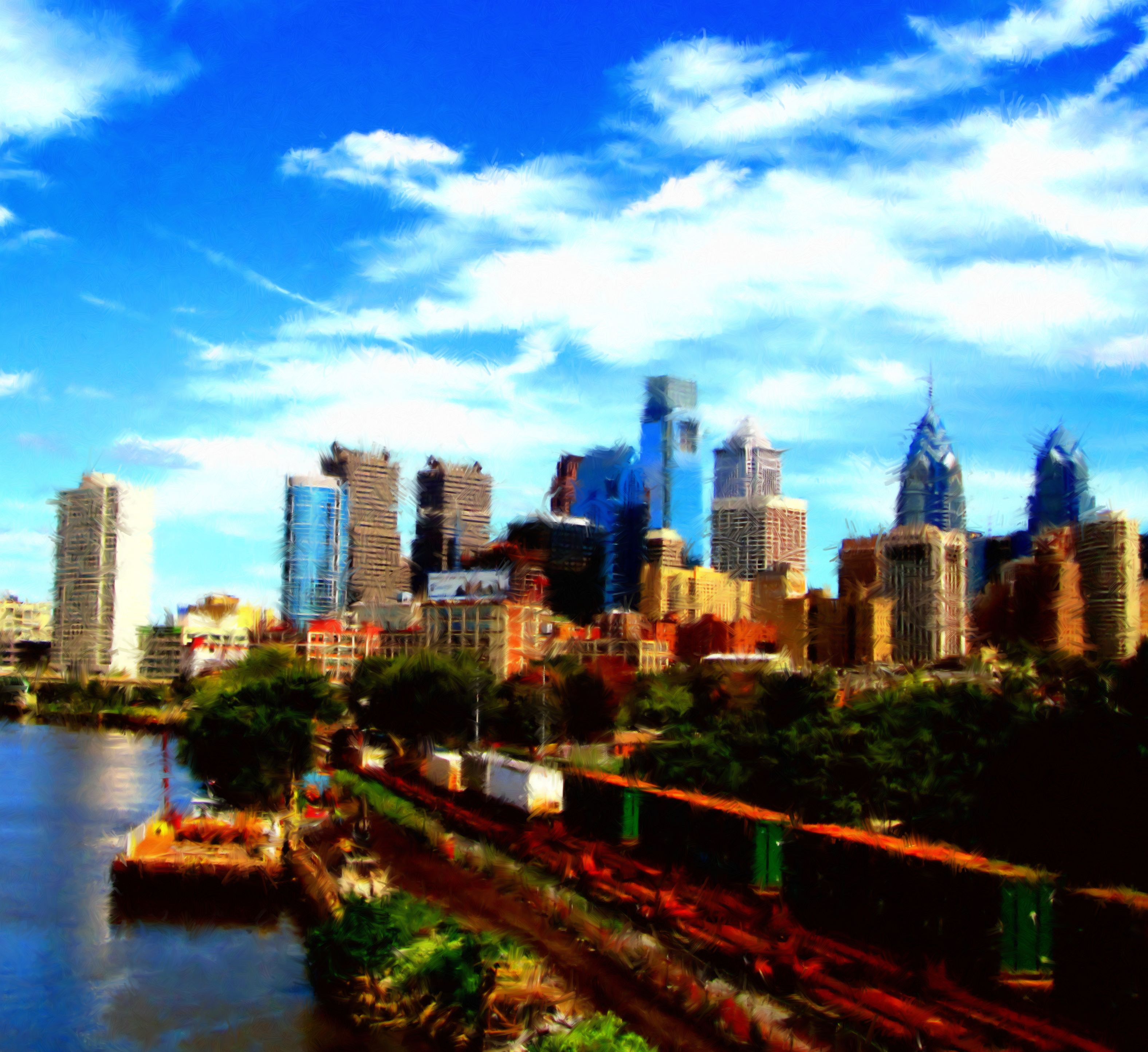 3152x2888 Philly Skyline Painting - Philly Skyline Painting