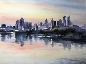 300x225 Philly Skyline Ellie Moniz Watercolors - Philly Skyline Painting