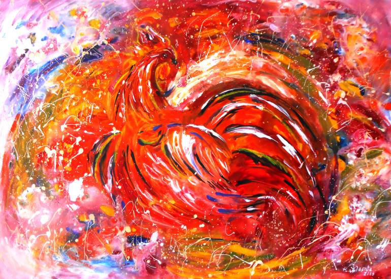770x549 Saatchi Art Original Abstract Painting Fhoenix Bird, Red Bird - Phoenix Bird Painting