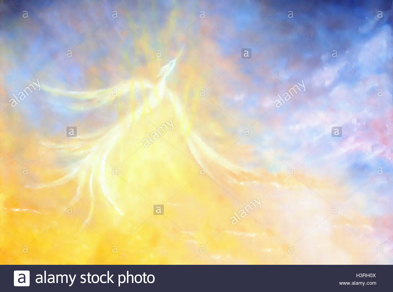 1300x966 Phoenix Bird Flying Up In The Sky, Painting Graphic Collage Stock - Phoenix Bird Painting