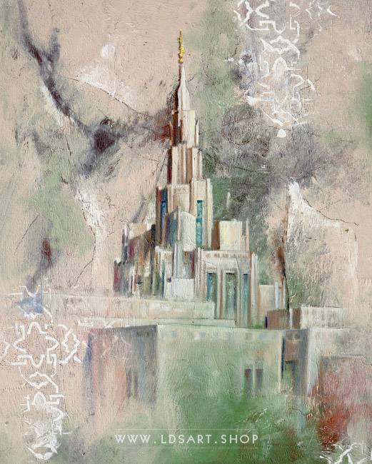 521x650 Phoenix Temple Fine Art Cold Wax Painting Lds Art Shop - Phoenix Oil Painting