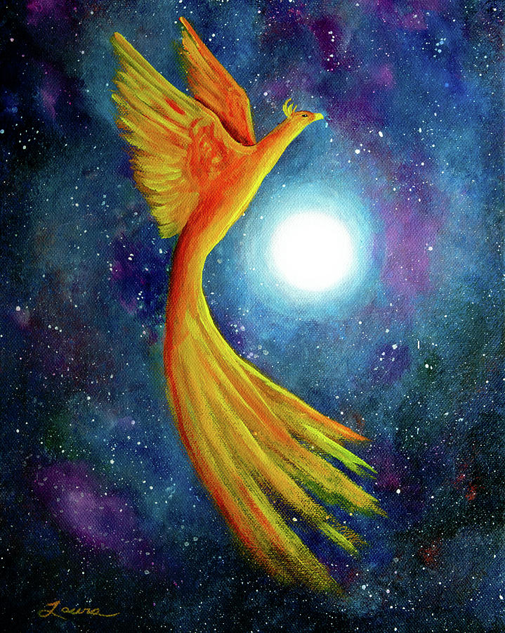 719x900 Cosmic Phoenix Rising Painting By Laura Iverson - Phoenix Painting