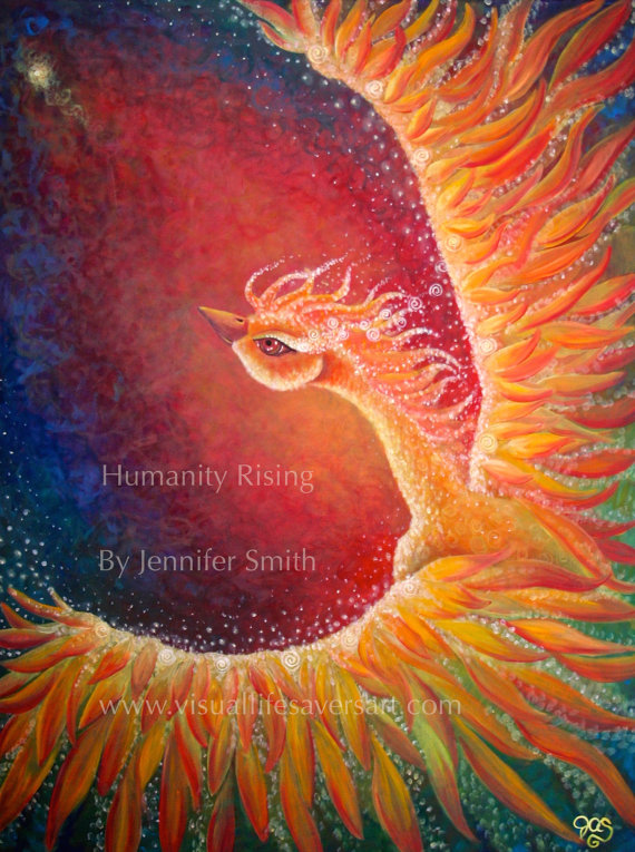 570x765 Humanity Rising Phoenix Print Phoenix Bird Dots Circle - Phoenix Painting