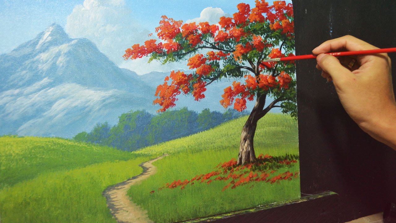 1280x720 Acrylic Landscape Painting Lesson - Photo Painting