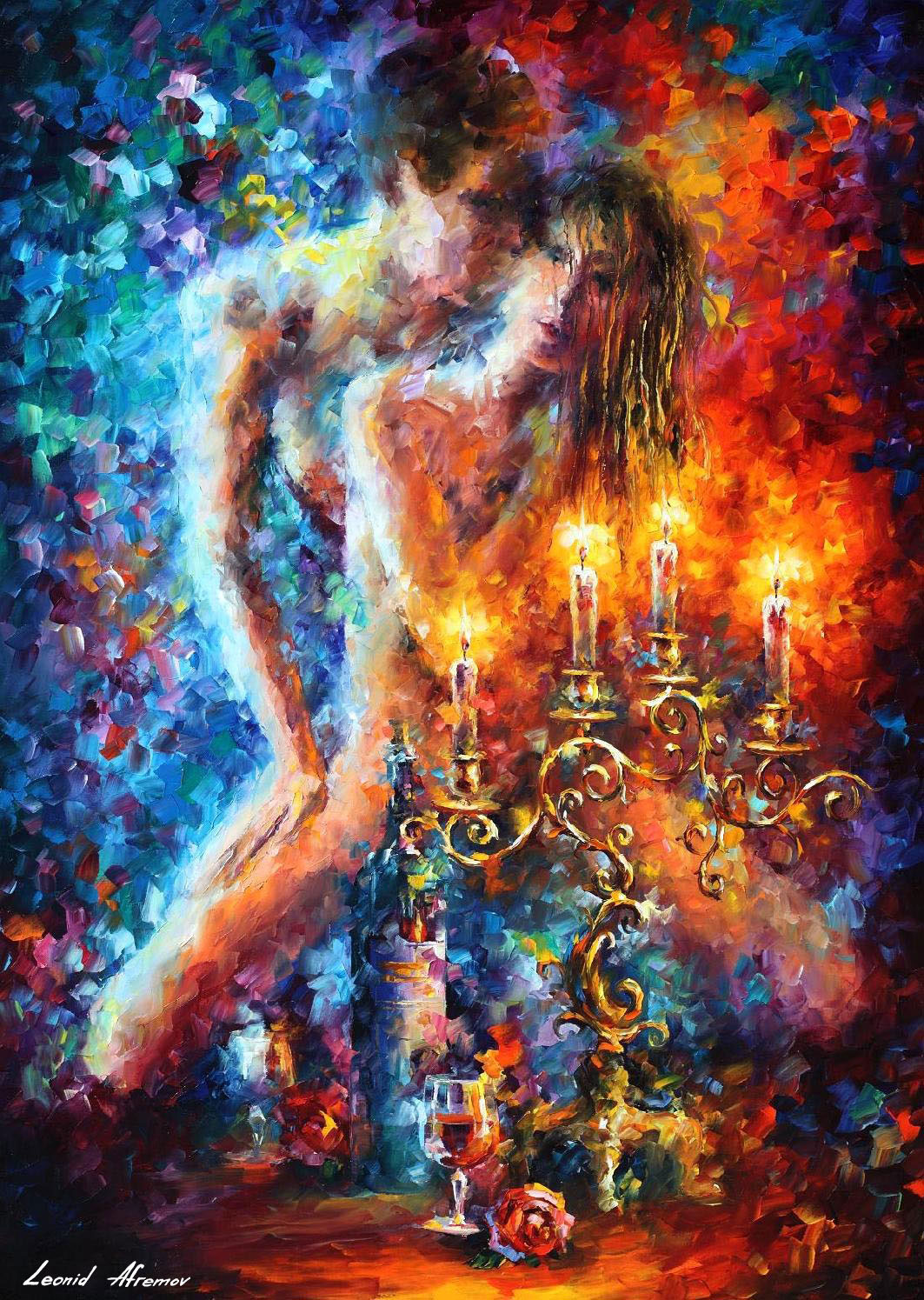 1063x1495 Candles Of Love Palette Knife Oil Painting On Canvas By Leonid - Photo Painting