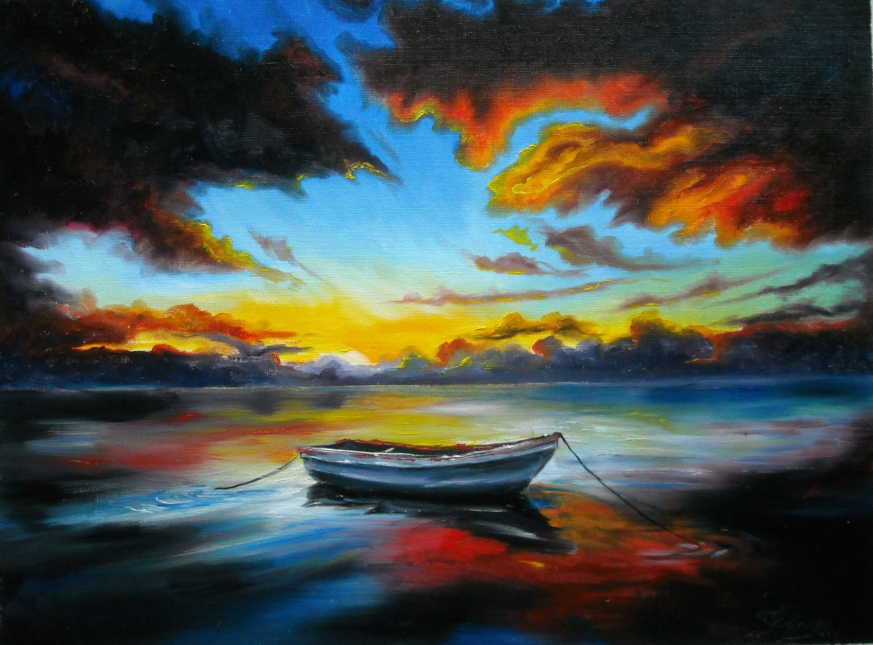 1795x1326 Oil Painting By Lana Kanyo Sunset On The Lake - Photo Painting