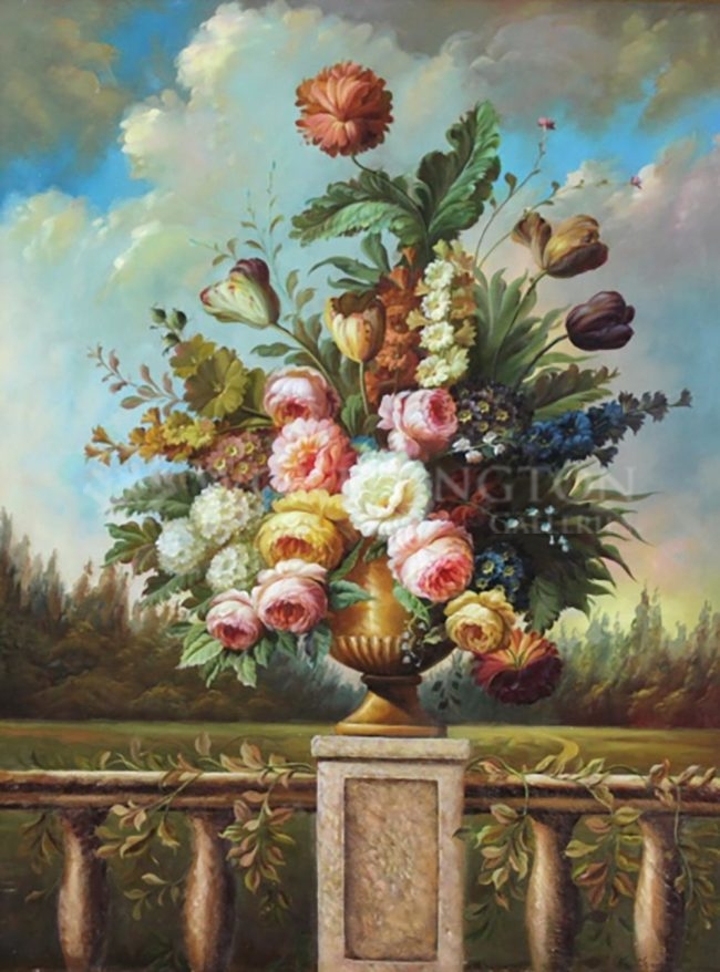 650x878 Monumental Signed Floral Oil Painting By Kate Young Worthington - Photo To Oil Painting