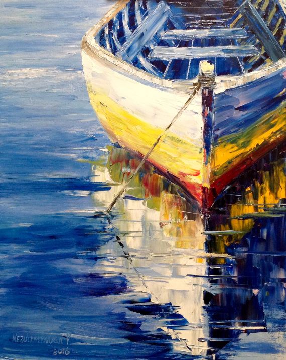 570x716 Boat Reflection Oil Painting Seascape Ocean Painting Boat Painting - Photo To Oil Painting