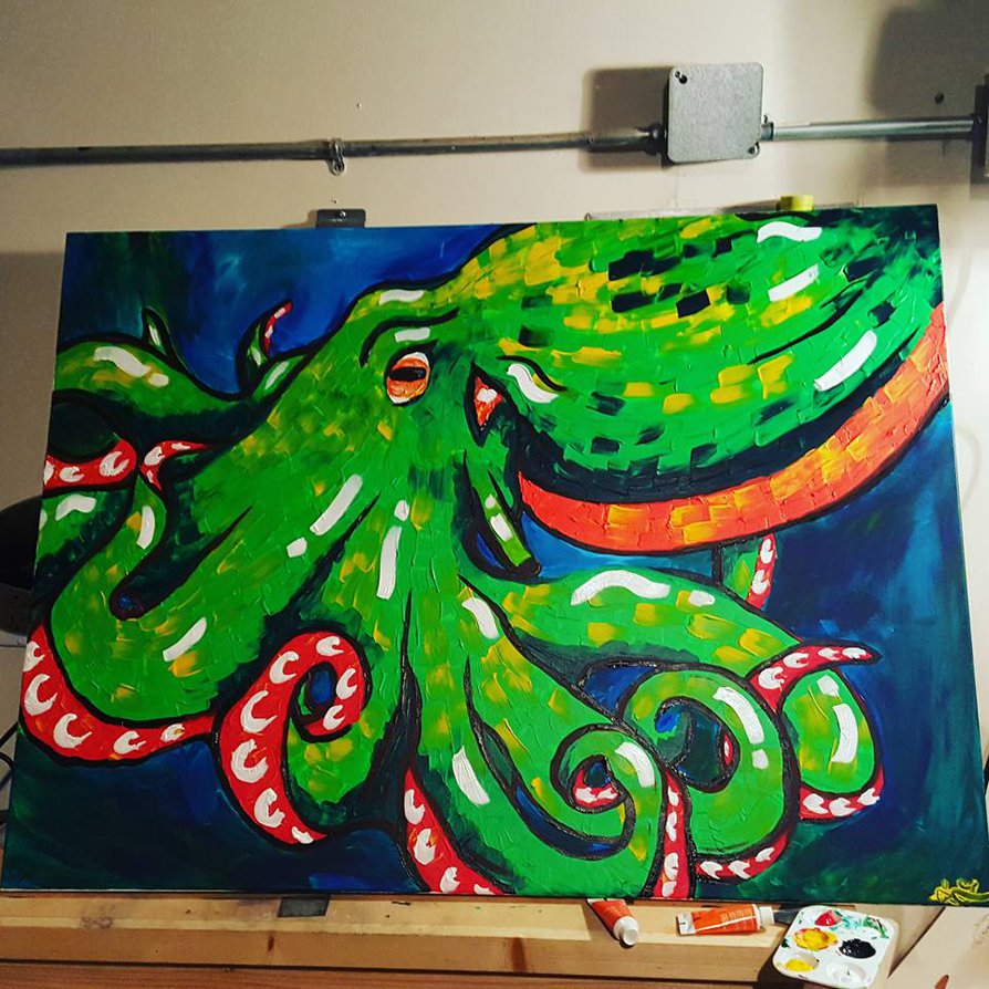 894x894 Octopus Painting By Surrealist Painter - Pi Painting