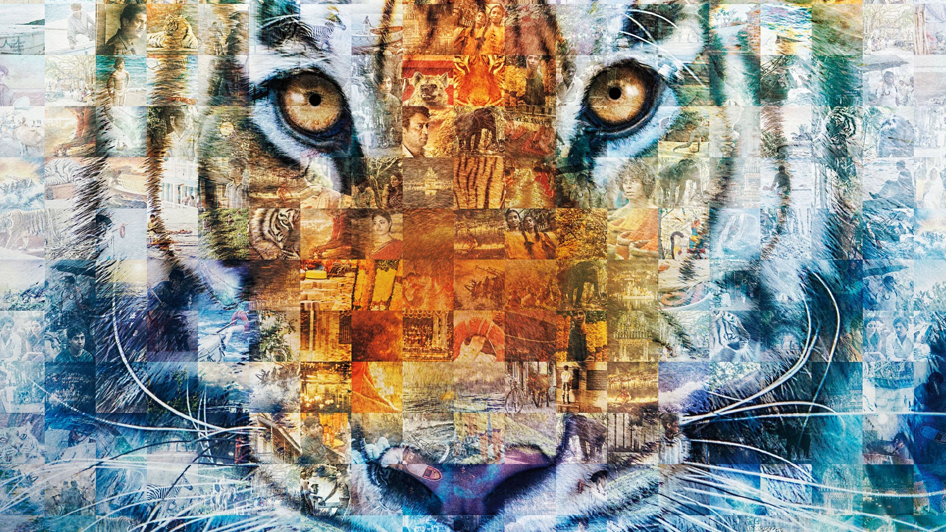 1920x1080 Wallpaper Painting, Illustration, Animals, Collage, Tiger - Pi Painting