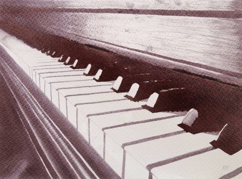 770x571 Saatchi Art Piano Keys And Wine Notes Painting By Amy Mills - Piano Keys Painting