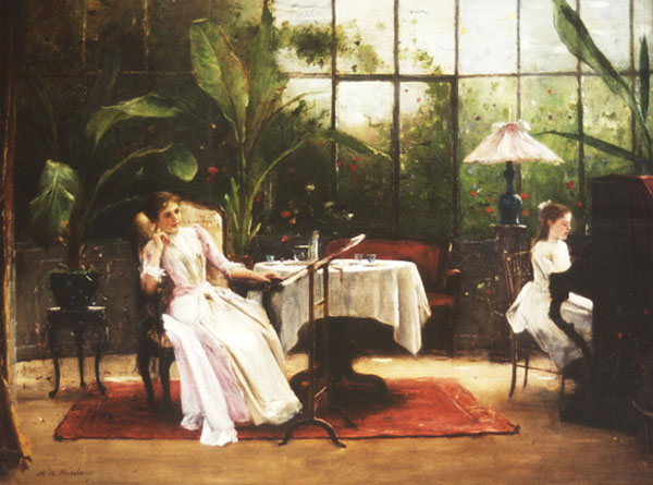 600x445 Piano Lesson Painting Mihaly Munkacsy Oil Paintings - Piano Lesson Painting